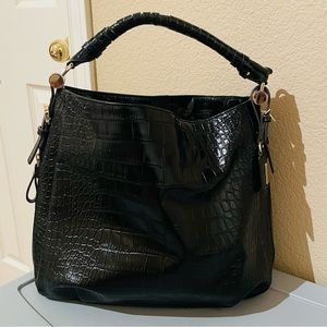 ANTONIO MELANI Black Leather Croc Embossed Purse